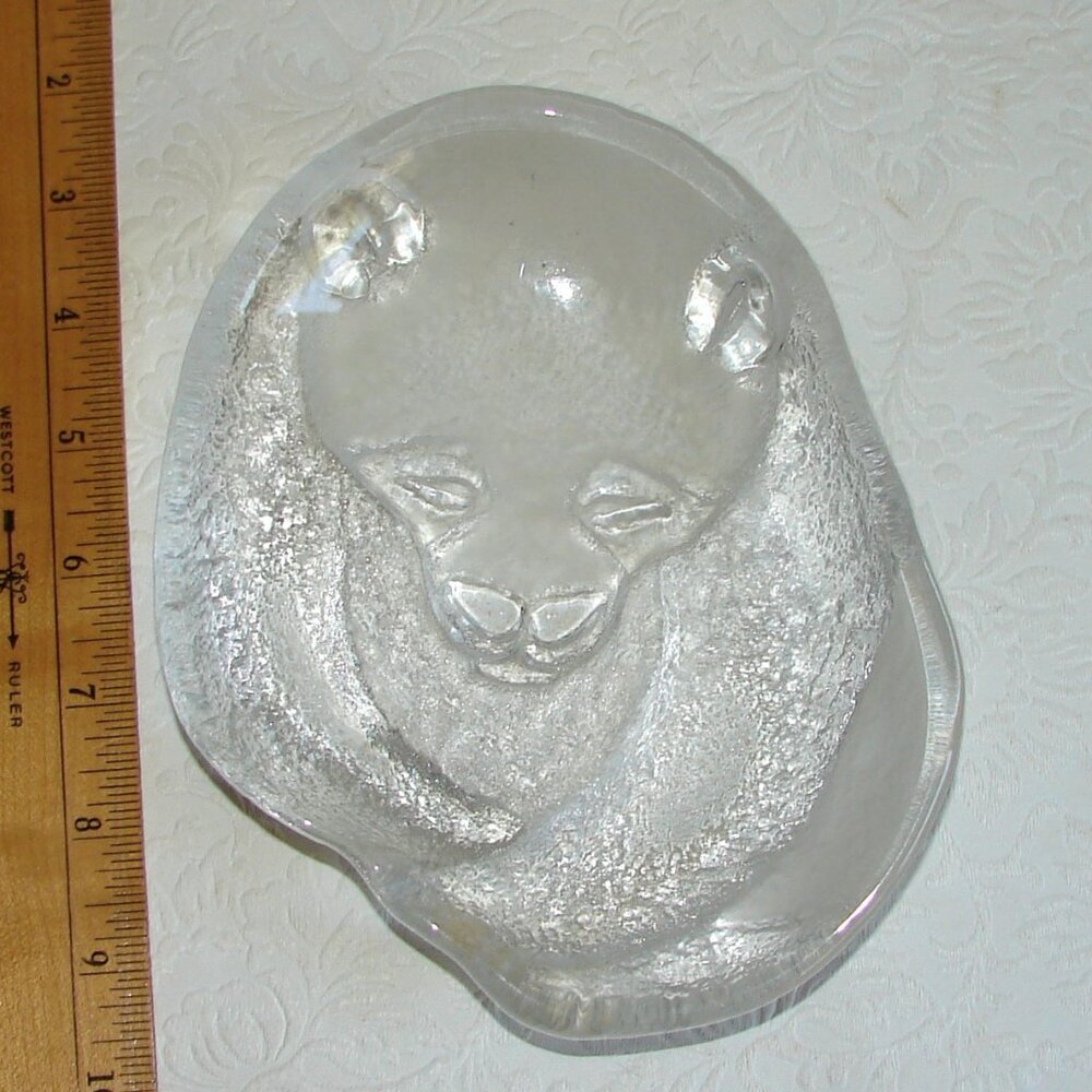 Mats Jonasson Crystal Panda Bear Bowl, 7" Sweden, Frosted & Clear, Signed & #'d